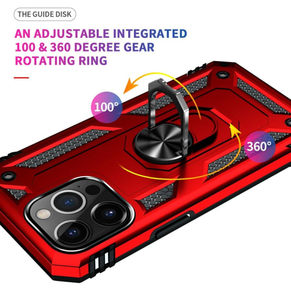 iPhone 13 Pro Max - Shockproof Hybrid Armor Ring Skal - Röd