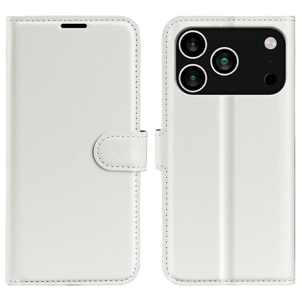 iPhone 18 Pro/17 Pro Fodral Litchi Läder Vit