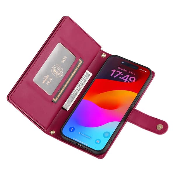 iPhone 17 Pro Max Fodral Multifunktionell Läder Röd