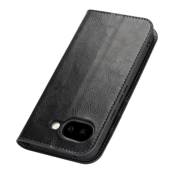 Google Pixel 10a Fodral Flip Äkta Läder Svart