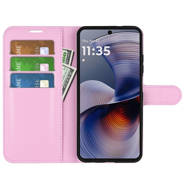 Motorola Moto G55 5G Fodral Litchi Läder Ljus Rosa