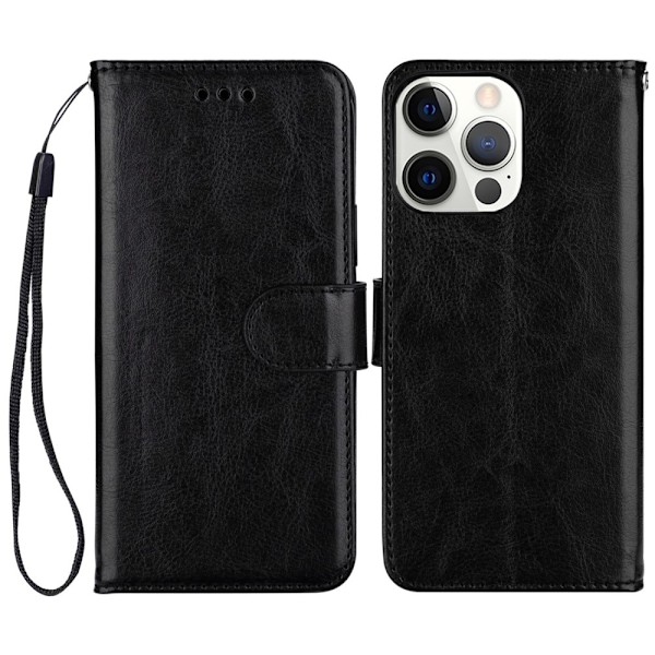 iPhone 13 Pro Fodral Crazy Horse Läder Svart Svart