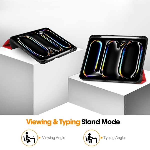 iPad Pro 11 2024 Fodral Tri-Fold Pennhållare Röd