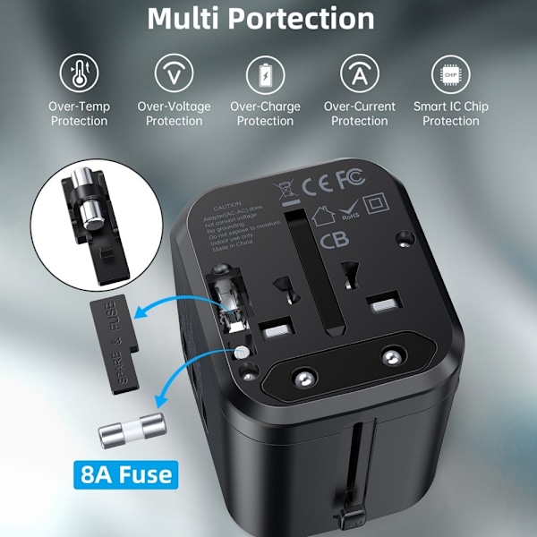 Choetech 35W PD Reseadapter 3x USB-A 1x USB-C Svart