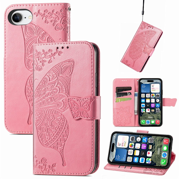 iPhone 16e Fodral Med Fjäril Tryck Rosa