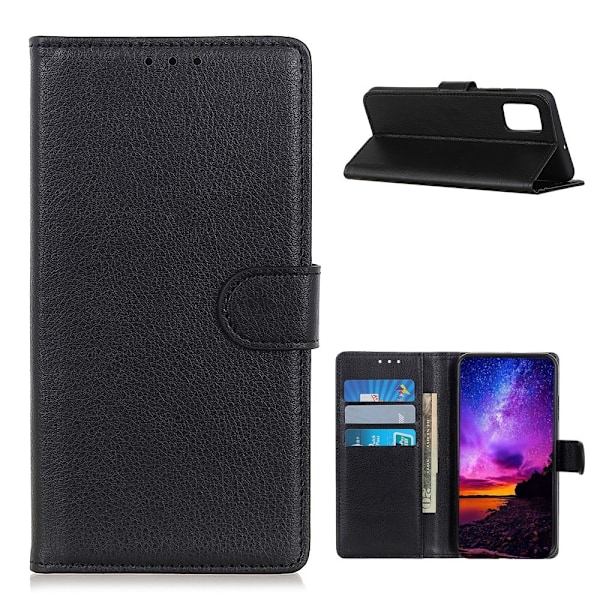 OnePlus 9 - Litchi Läder Fodral - Svart Black Svart
