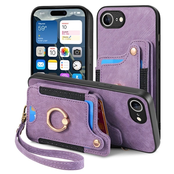 iPhone 16e Skal Med Korthållare RFID Retro Läder Lila