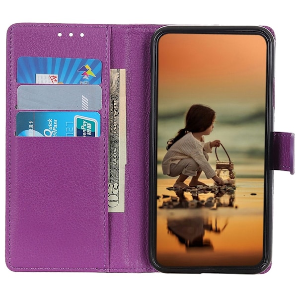 Galaxy S25 Plus / S24 Plus Fodral Litchi Läder Lila