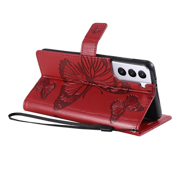 Samsung Galaxy S21 - Butterfly Läder Fodral - Röd Red Röd