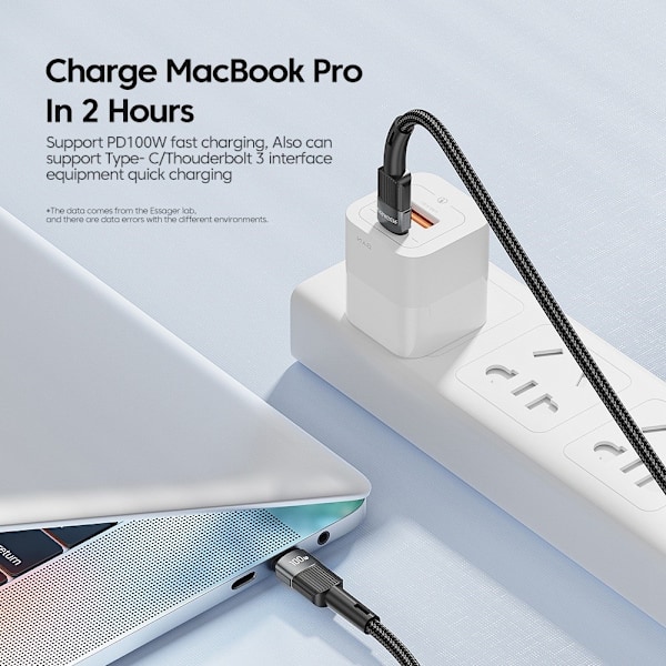 ESSAGER 2m 100W 5A PD USB-C - USB-C Laddningskabel Svart