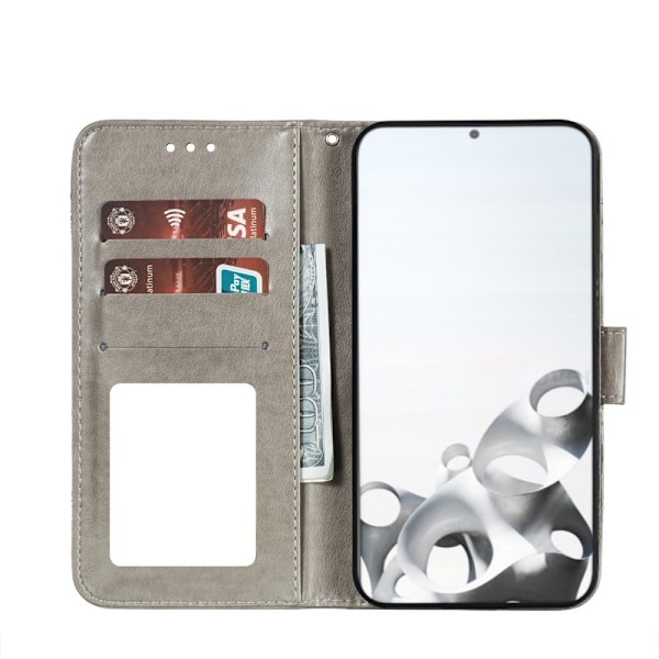 Samsung Galaxy S21 - Mandala Läder Fodral - Grå Grey Grå