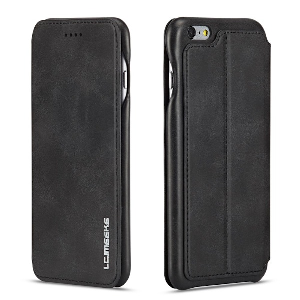 iPhone 6/6S - LC.IMEEKE Retro Läder Fodral - Svart Black Svart