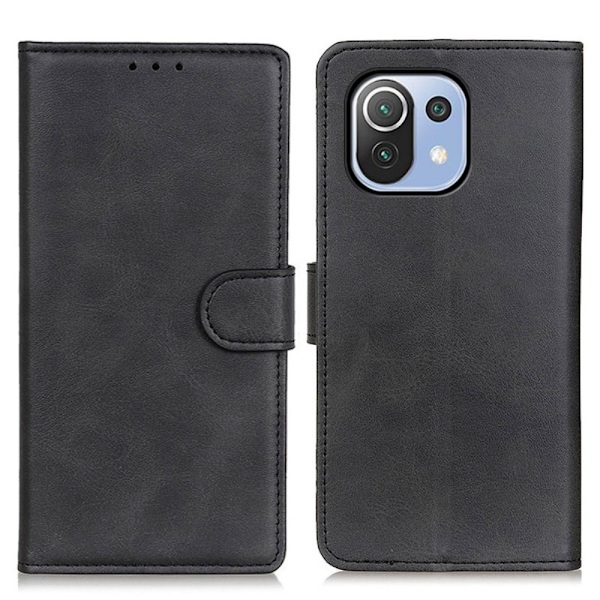 Xiaomi Mi 11 Lite - Solid Läder Fodral - Svart Black Svart