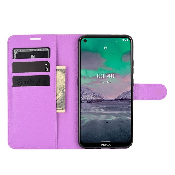 Nokia 3.4 - Litchi Läder Fodral - Lila Purple Lila