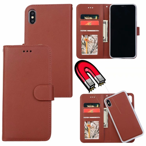 iPhone X/Xs - Plånboksfodral / Magnet Skal 2in1 - Brun Brown Brun