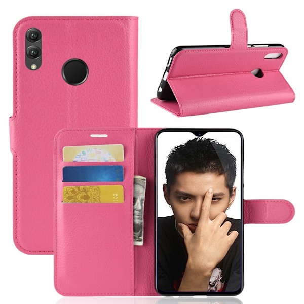 Huawei Honor 8X - Litchi Plånboksfodral - Rosa Pink Rosa
