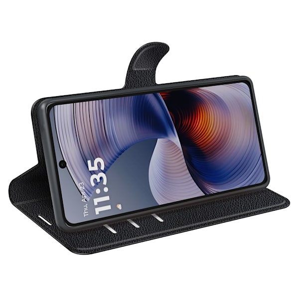 Motorola Moto G55 5G Fodral Litchi Läder Svart