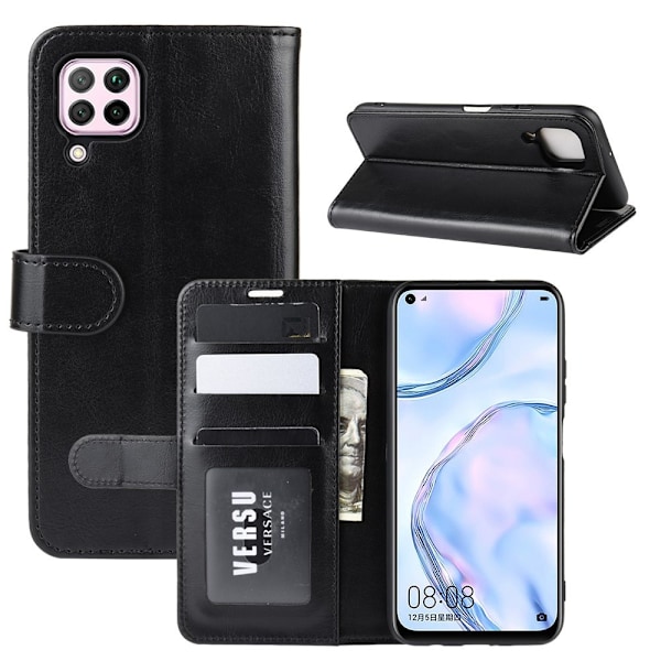 Huawei P40 Lite - Crazy Horse Plånboksfodral - Svart Black Svart