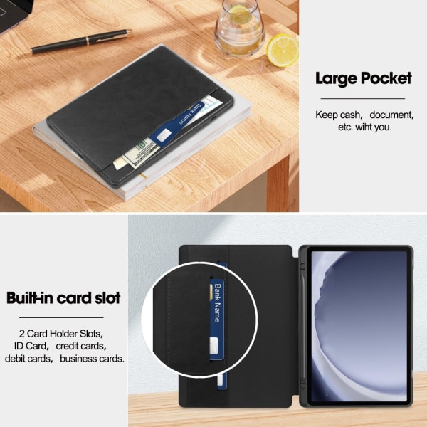 Galaxy Tab A9 Plus Fodral Business Läder Pennhållare Svart
