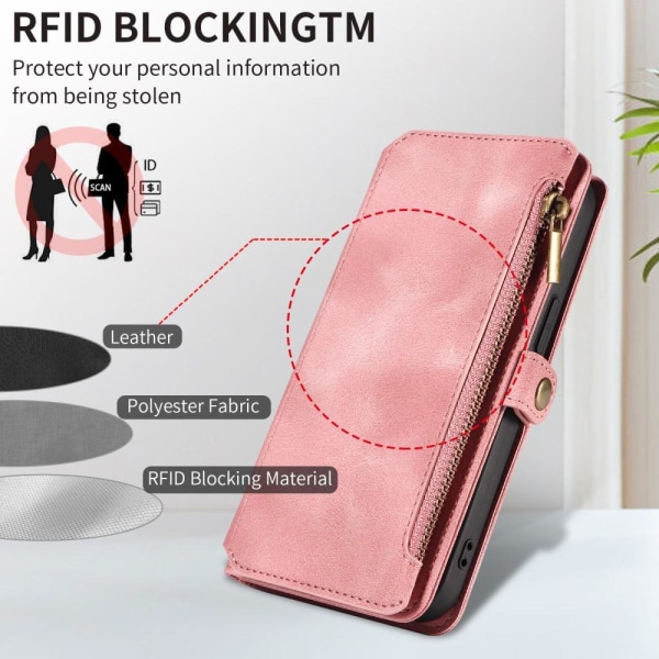 iPhone 15 Fodral RFID Multifunktionell Flerkort Rosa