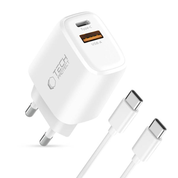 Tech-Protect 30W Väggladdare PD Inkl. USB-C - USB-C Kabel Vit