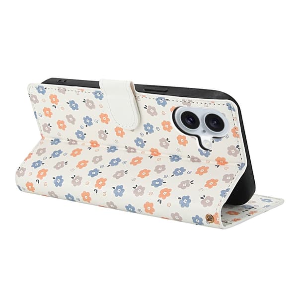 iPhone 17 Fodral Rhombus Läder Blommor Vit