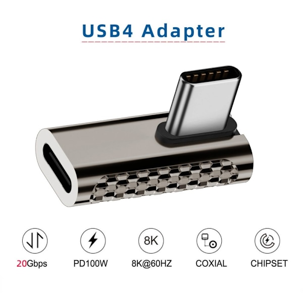 100W USB-C Hane - USB-C Hona Adapter Elbow USB 4.0 Silver