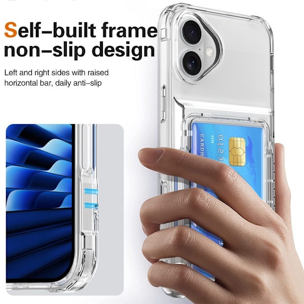 iPhone 16 Plus Skal Kickstand Med Korthållare Transparent
