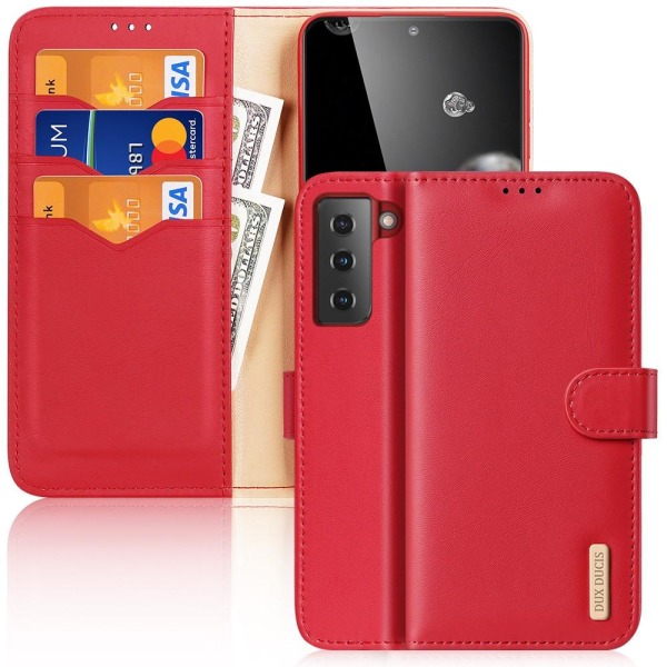 Samsung Galaxy S21 Plus - DUX DUCIS Hivo Äkta Läder Fodral - Röd Red Röd