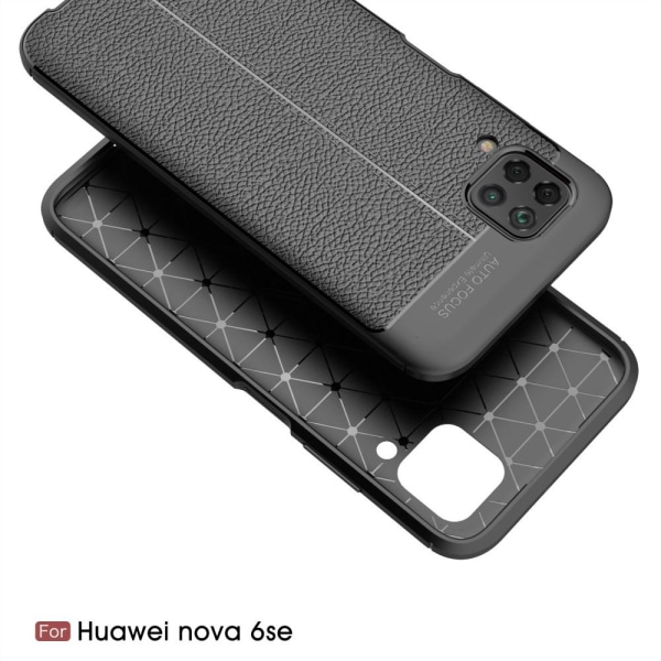 Huawei P40 Lite - Litchi Läderskal - Svart Black Svart
