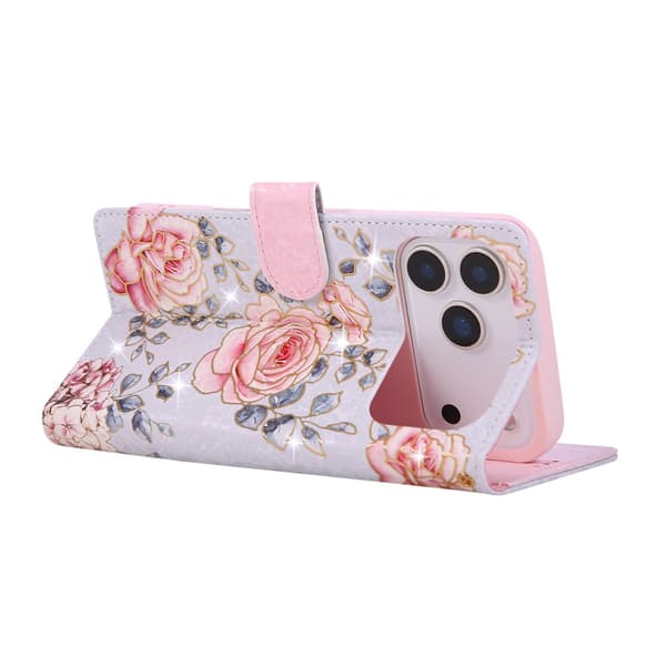 iPhone 18 Pro/17 Pro Fodral RFID Läder Rosa Blommor