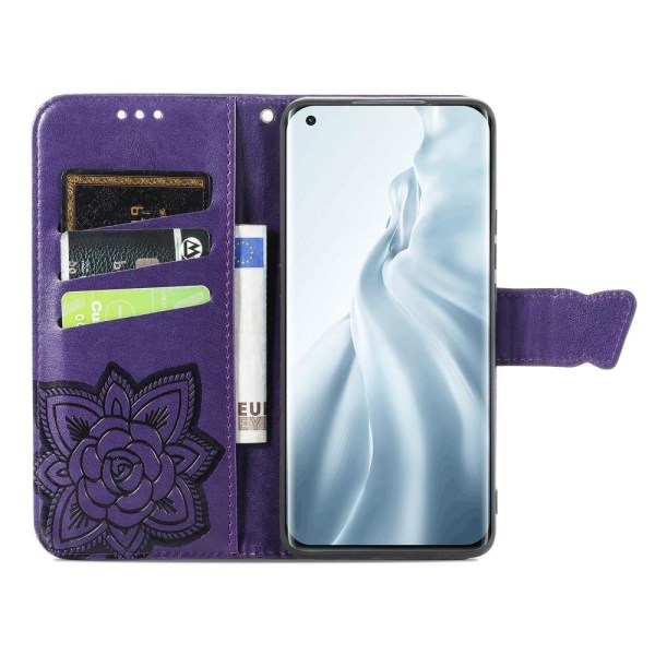 Xiaomi Mi 11 - Butterfly Läder Fodral - Lila Purple Lila