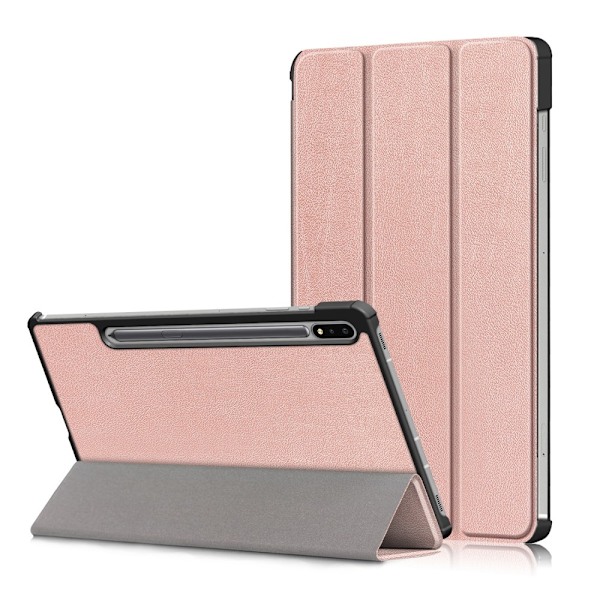 Galaxy Tab S7 FE/S7 Plus/S8 Plus Tri-Fold Läder Fodral Roséguld Roséguld