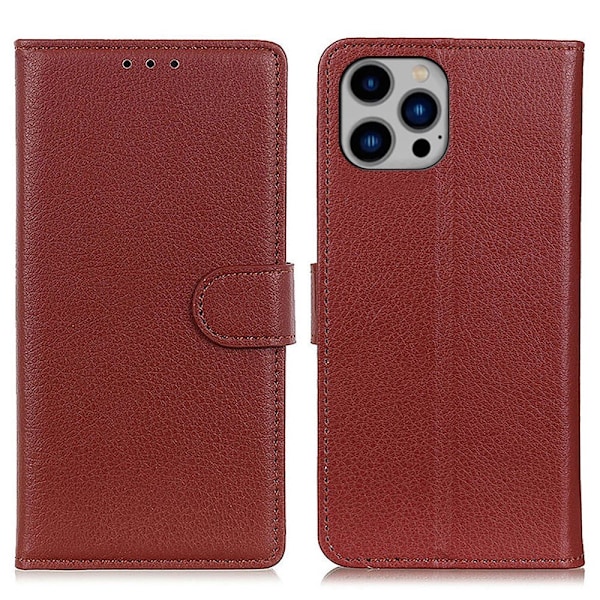 iPhone 16 Pro Max Fodral Läder Litchi Textur Brun
