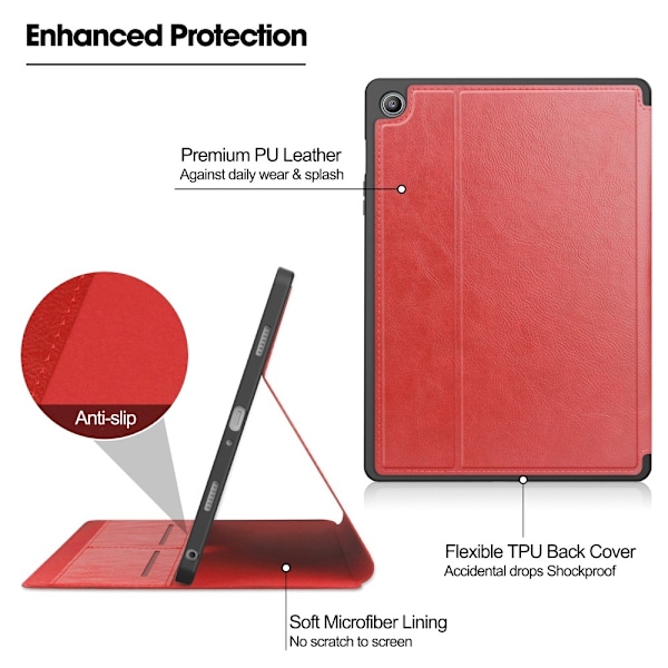Galaxy Tab S9 FE Fodral Business Läder Pennhållare Röd