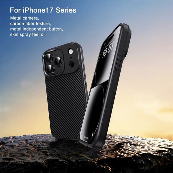 IPAKY iPhone 17 Pro Max Skal TPU Kolfiber Textur Svart