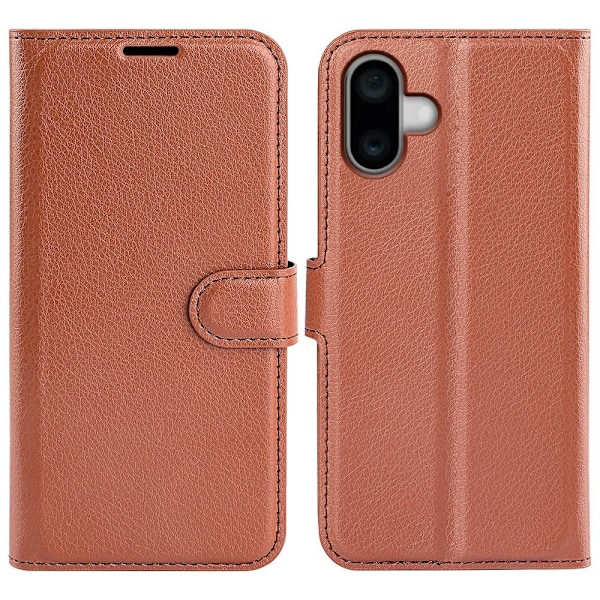 iPhone 16 Plus Fodral Litchi Läder Brun
