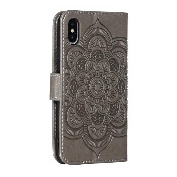iPhone X/Xs - Mandala Läder Fodral - Grå Grey Grå