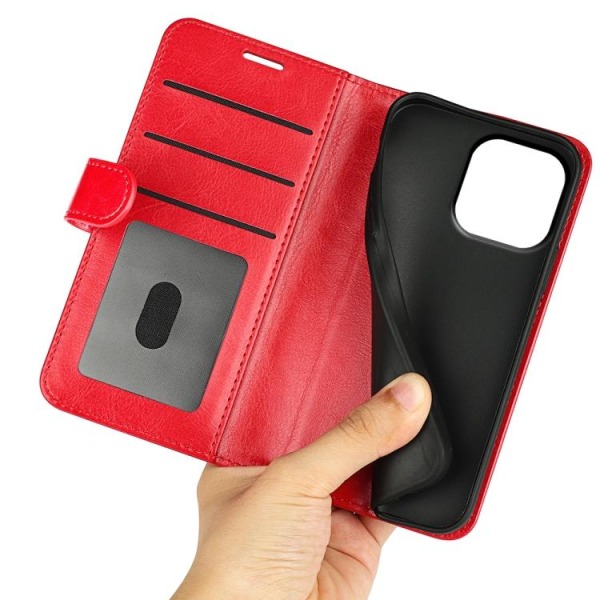 iPhone 15 Pro Plånboksfodral Läder Röd