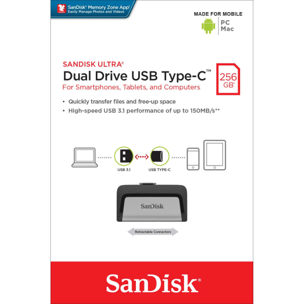 SanDisk USB-minne 3.1 Ultra Dual 256 GB Typ C