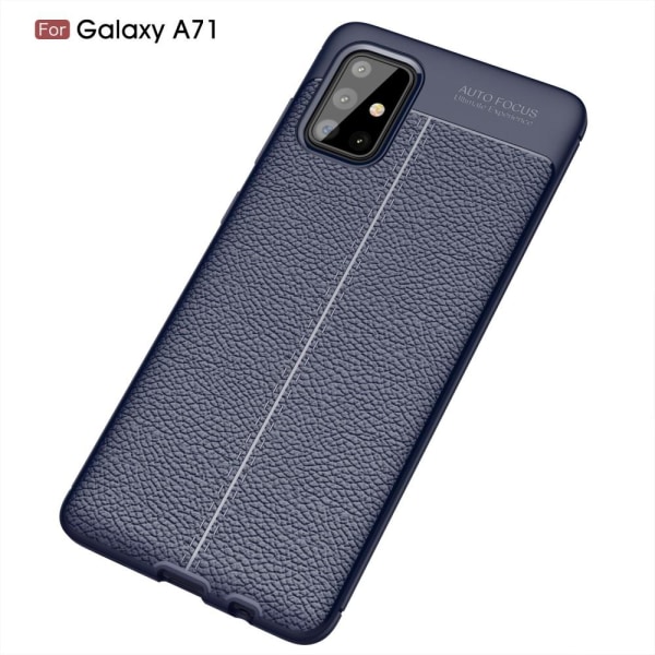 Samsung Galaxy A71 - Litchi Textur Skal - Mörk Blå DarkBlue Mörk Blå