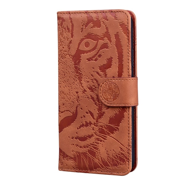 OnePlus 9 Pro - Tiger Tryck Läder Fodral - Brun Brown Brun