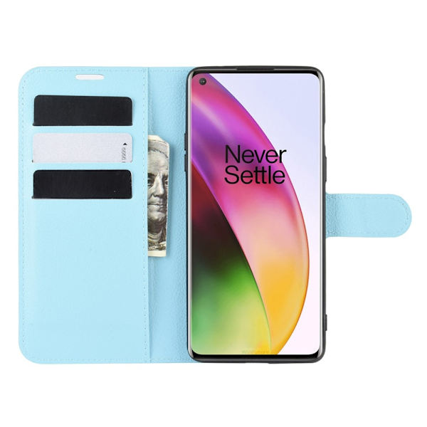 OnePlus 8 - Litchi Plånboksfodral - Ljus Blå Ljusblå