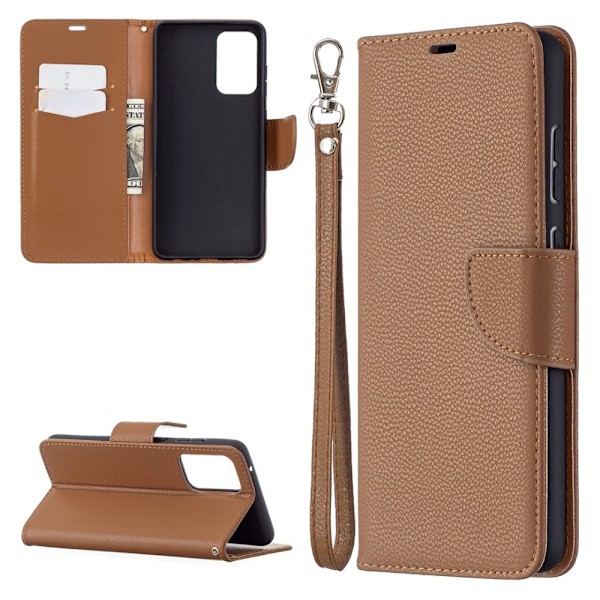 Samsung Galaxy A72 - Litchi Textur Läder Fodral - Brun Brown Brun