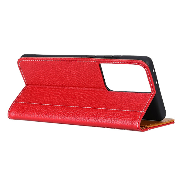 Samsung Galaxy S21 Ultra - Litchi Textur Läder Fodral - Röd Red Röd