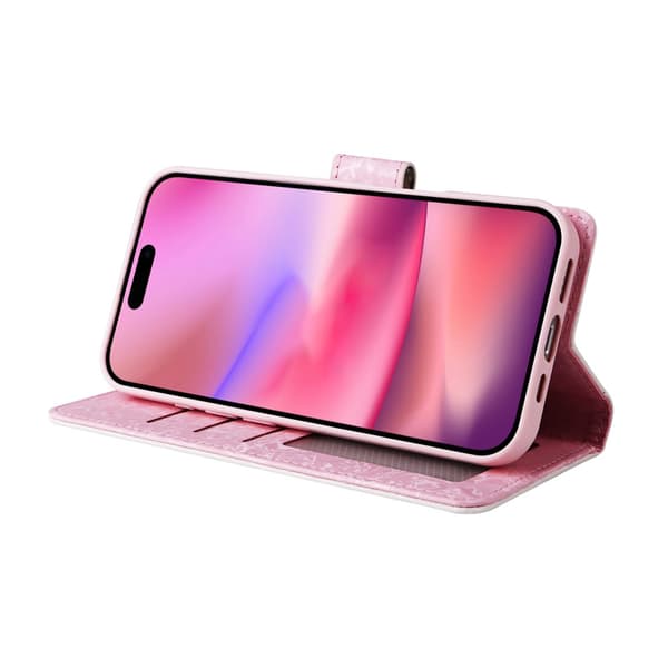 iPhone 17 Fodral RFID Läder Rosa Blommor