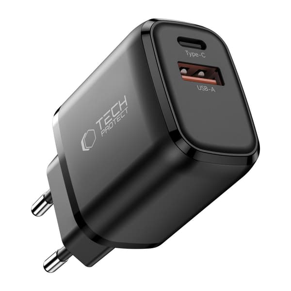 Tech-Protect 45W PD QC3.0 Väggladdare USB-C / USB-A Svart