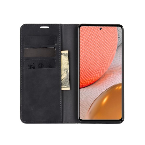 Samsung Galaxy A72 - Silkeslent Läder Fodral - Svart Black Svart