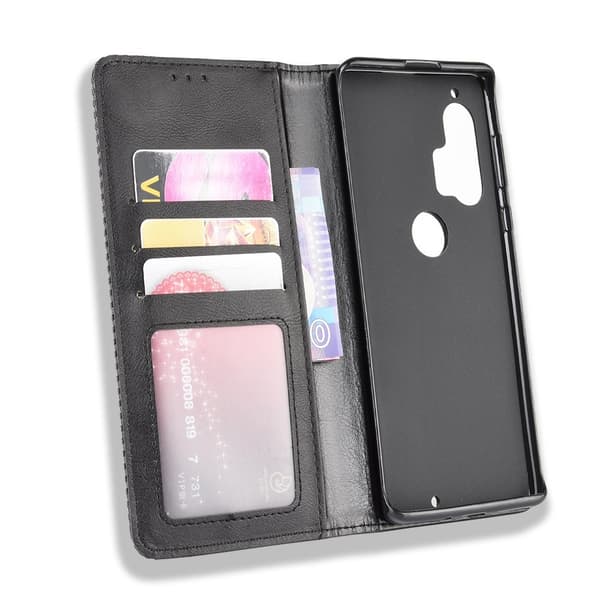 Motorola Edge Plus - Retro Plånboksfodral - Svart Svart