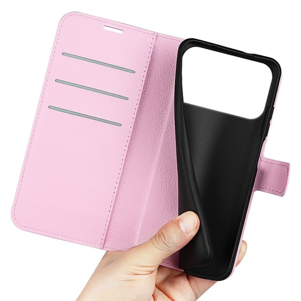iPhone 17 Pro Fodral Litchi Läder Ljus Rosa
